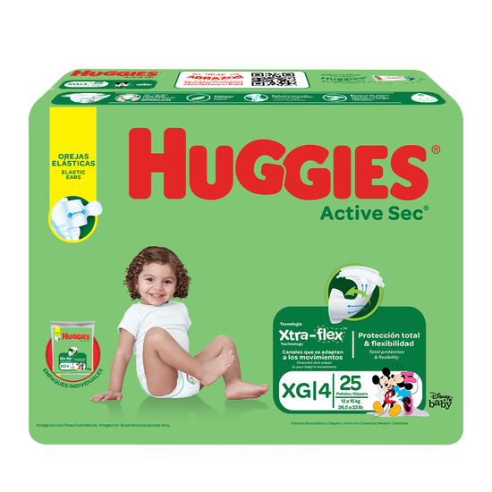 Pañales Huggies Active Sec Etapa 2/M, 25 uds